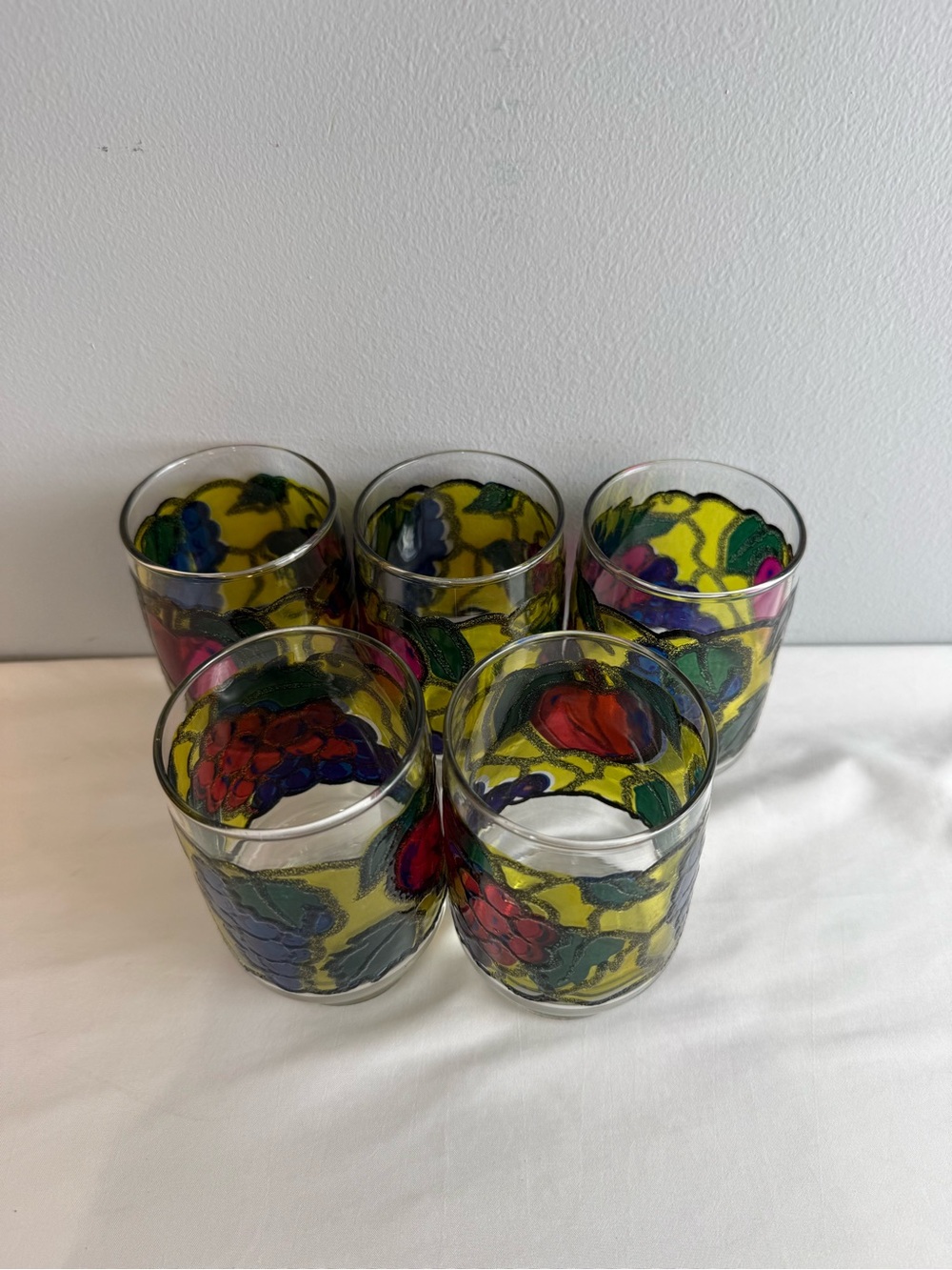 Vintage Libbey Glass Stained 5 Glass
Fruit Stackable Tumblers Juice Glasses